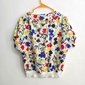 Jessica Michelle Vintage Colorful Floral Patterned Short Sleeve Top